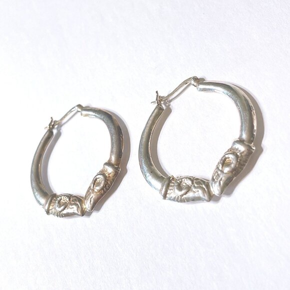 Vintage Sterling Silver Double Facing Rams Hoop Earrings L - Picture 3 of 6